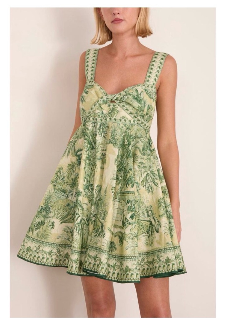 Alemais Green and Cream Tropical Print Mini Dress